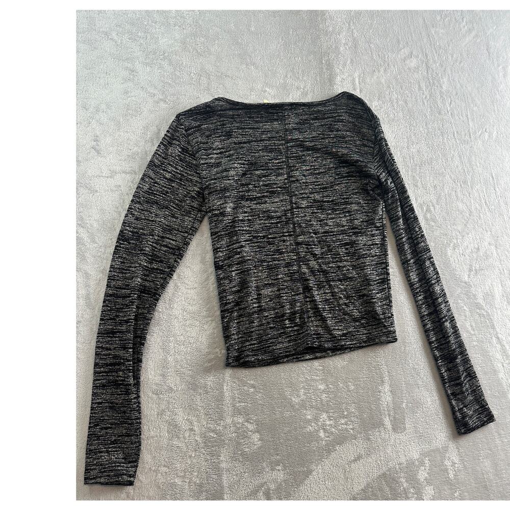 Rag & Bone Giada Long Sleeve Slub Knit Tee - Rayon Blend  - Black/Gray - Size S - Picture 4 of 5